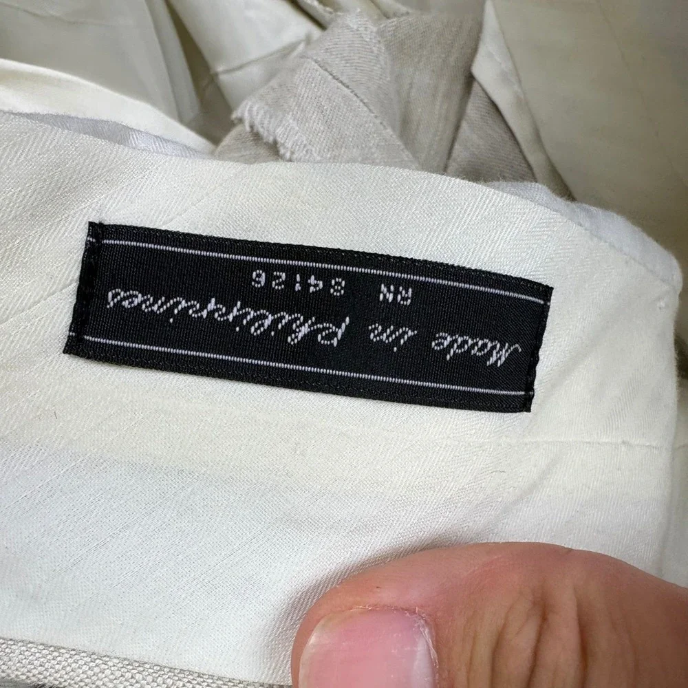 Haspel Mens 36R Oatmeal Beige 100% Linen Oxford Plain Front Trousers Pants 36x29